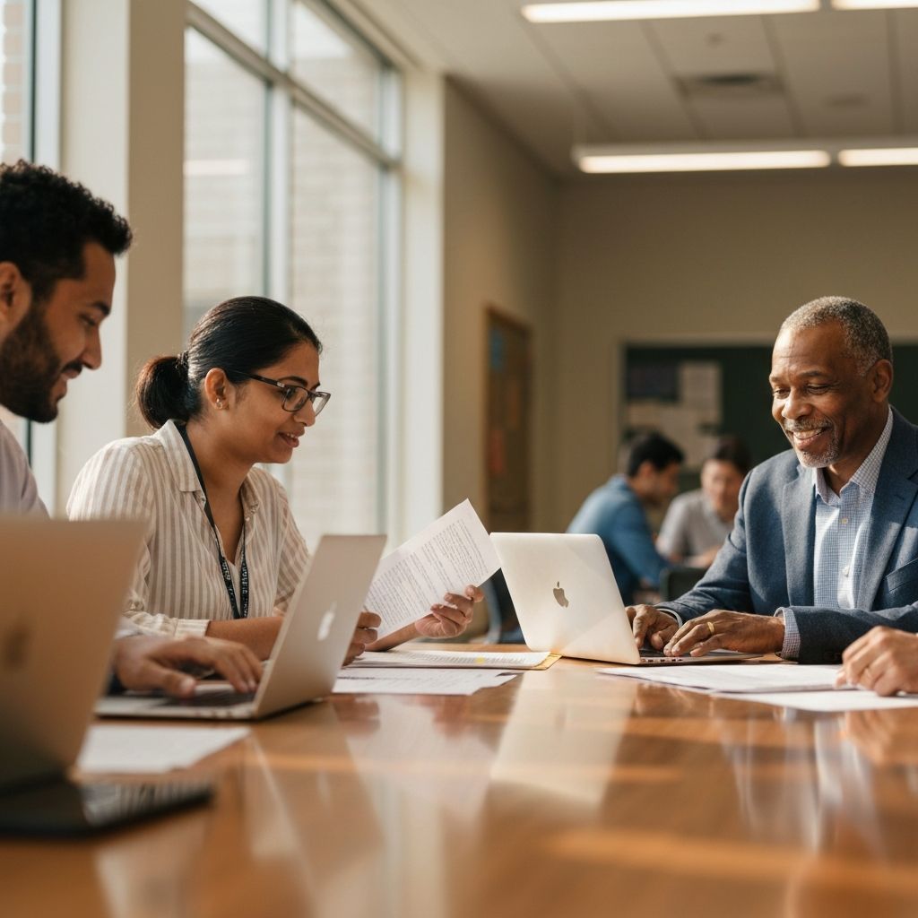 Teachers meeting to discuss AI policy implementation